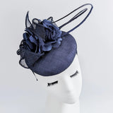 Navy blue flower fascinator hat - House of Hats