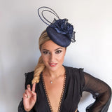 Navy blue flower fascinator hat - House of Hats