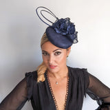 Navy blue flower fascinator hat - House of Hats