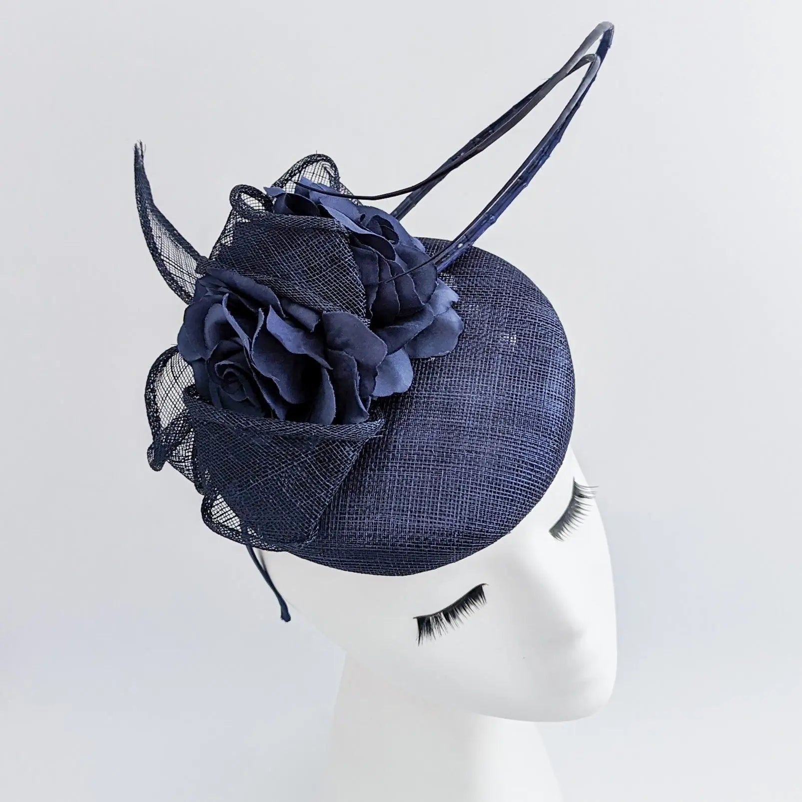 Navy blue flower fascinator hat - House of Hats