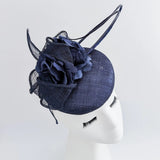 Navy blue flower fascinator hat - House of Hats