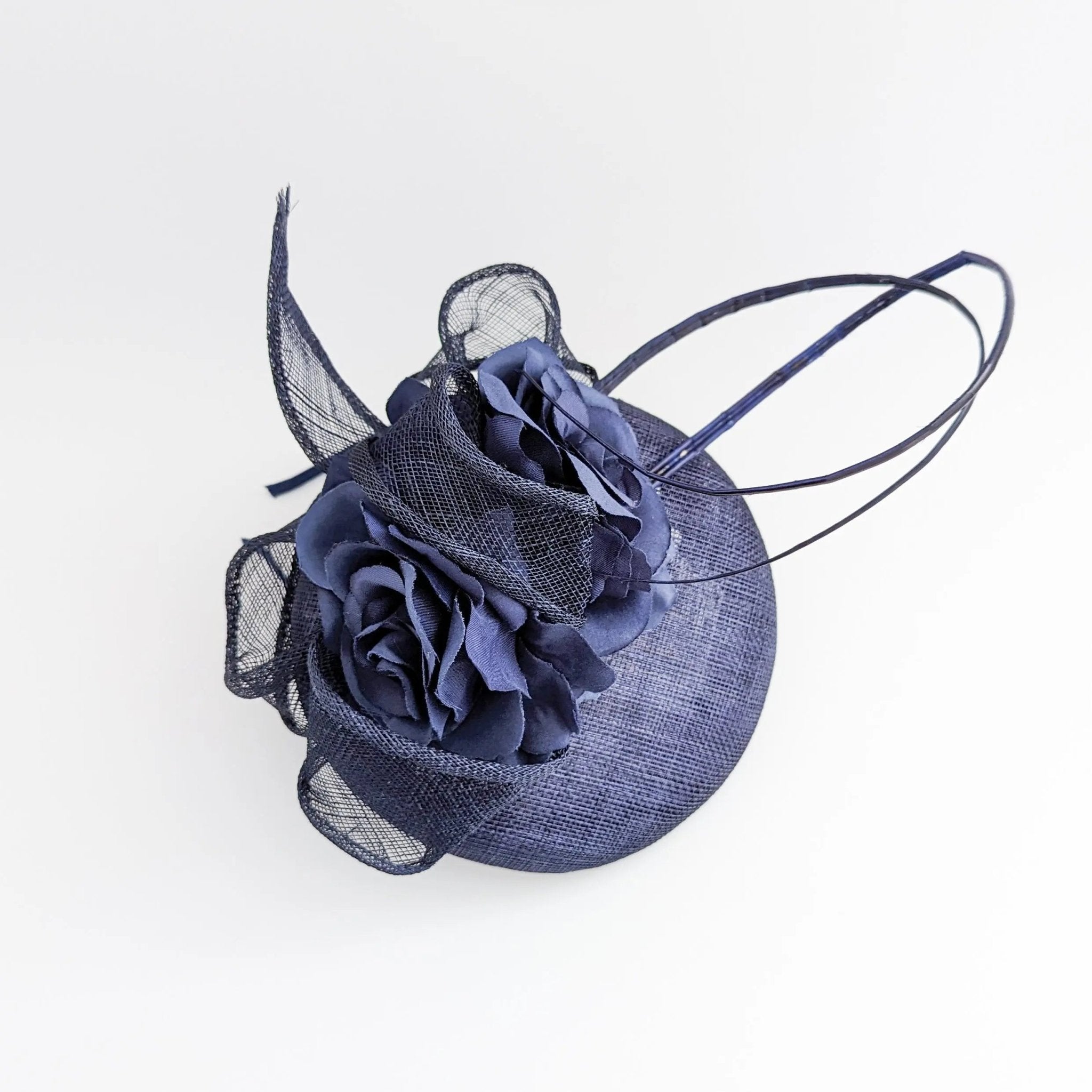 Navy blue flower fascinator hat - House of Hats