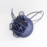 Navy blue flower fascinator hat - House of Hats