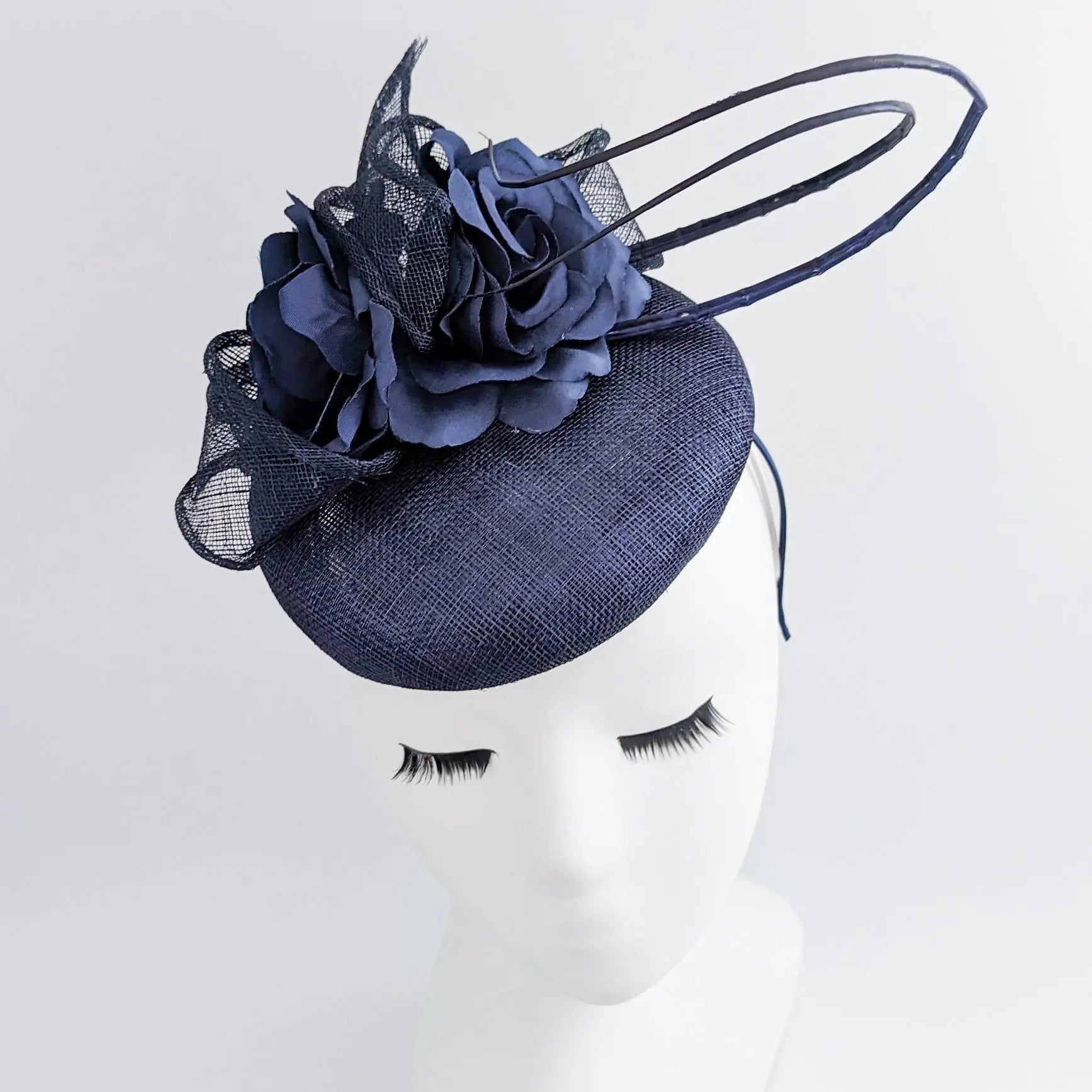 Navy blue flower fascinator hat - House of Hats