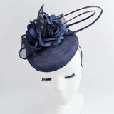 Navy blue flower fascinator hat - House of Hats