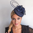 Navy blue flower fascinator hat - House of Hats