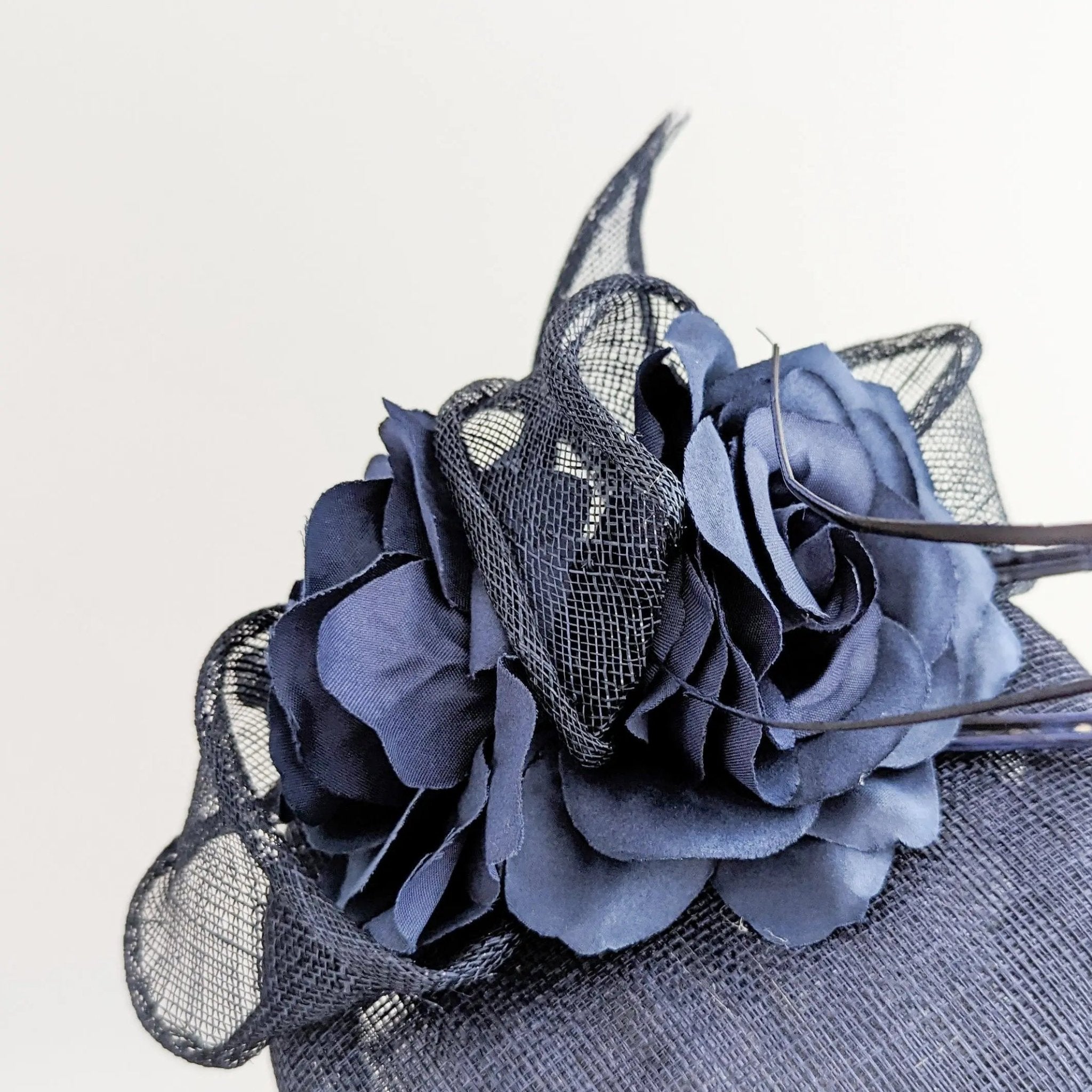 Navy blue flower fascinator hat - House of Hats
