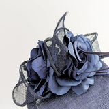 Navy blue flower fascinator hat - House of Hats