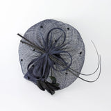 Navy blue large feather polka dot saucer disc fascinator hat - House of Hats