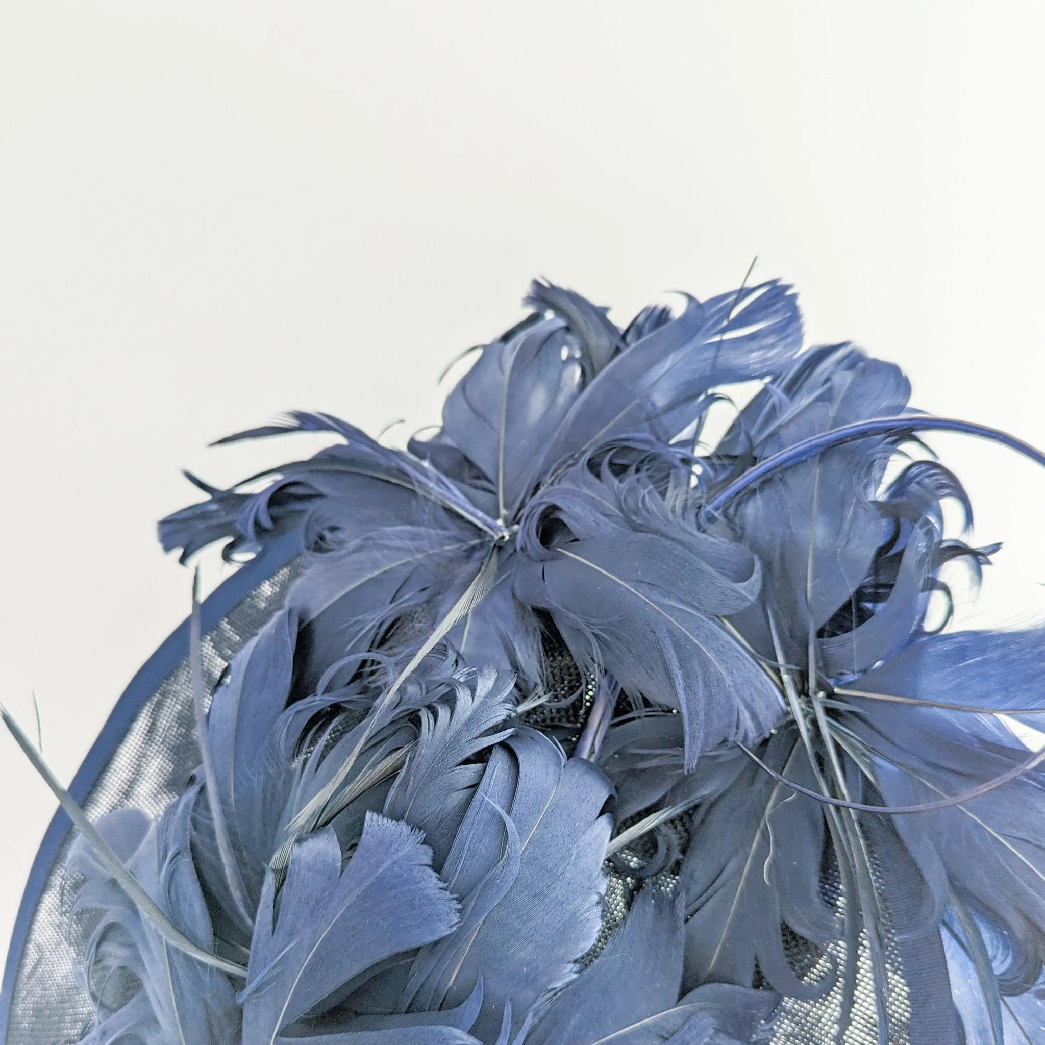 Navy blue large feather saucer disc fascinator hat - House of Hats
