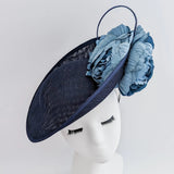 Navy blue large flower saucer disc fascinator hat - House of Hats