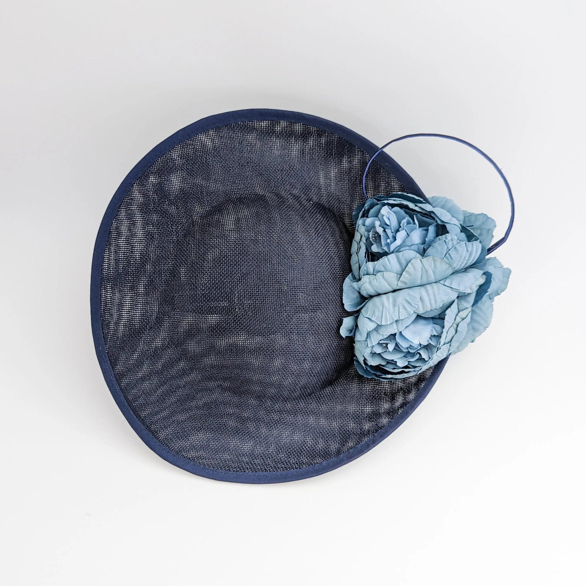 Navy blue large flower saucer disc fascinator hat - House of Hats