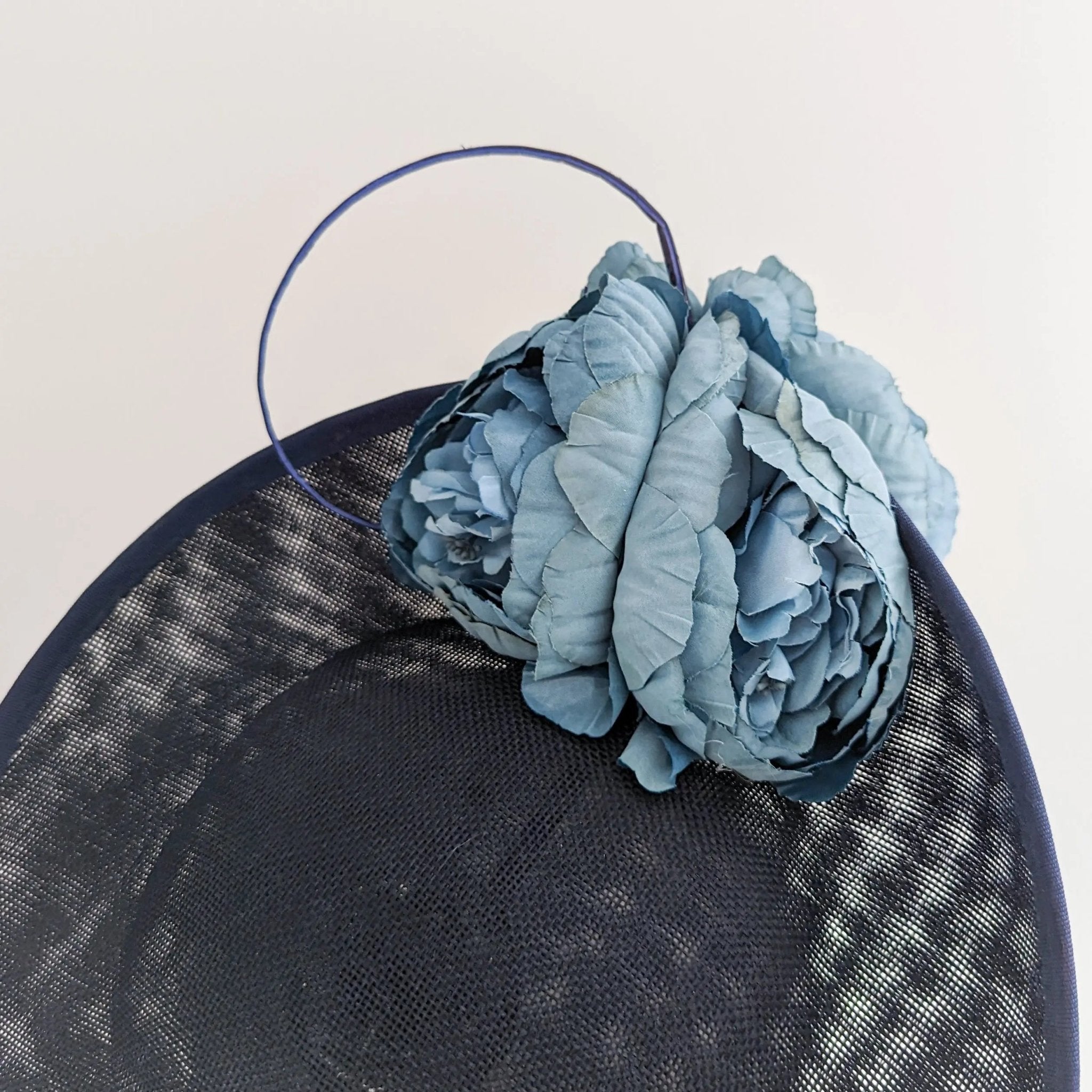 Navy blue large flower saucer disc fascinator hat - House of Hats