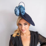 Navy blue large flower saucer disc fascinator hat - House of Hats