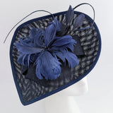 Navy blue large teardrop feather fascinator hat - House of Hats