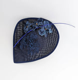 Navy blue large teardrop flower fascinator hat - House of Hats