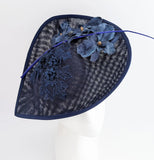 Navy blue large teardrop flower fascinator hat - House of Hats