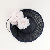 Navy blue light pink large flower saucer disc fascinator hat - House of Hats