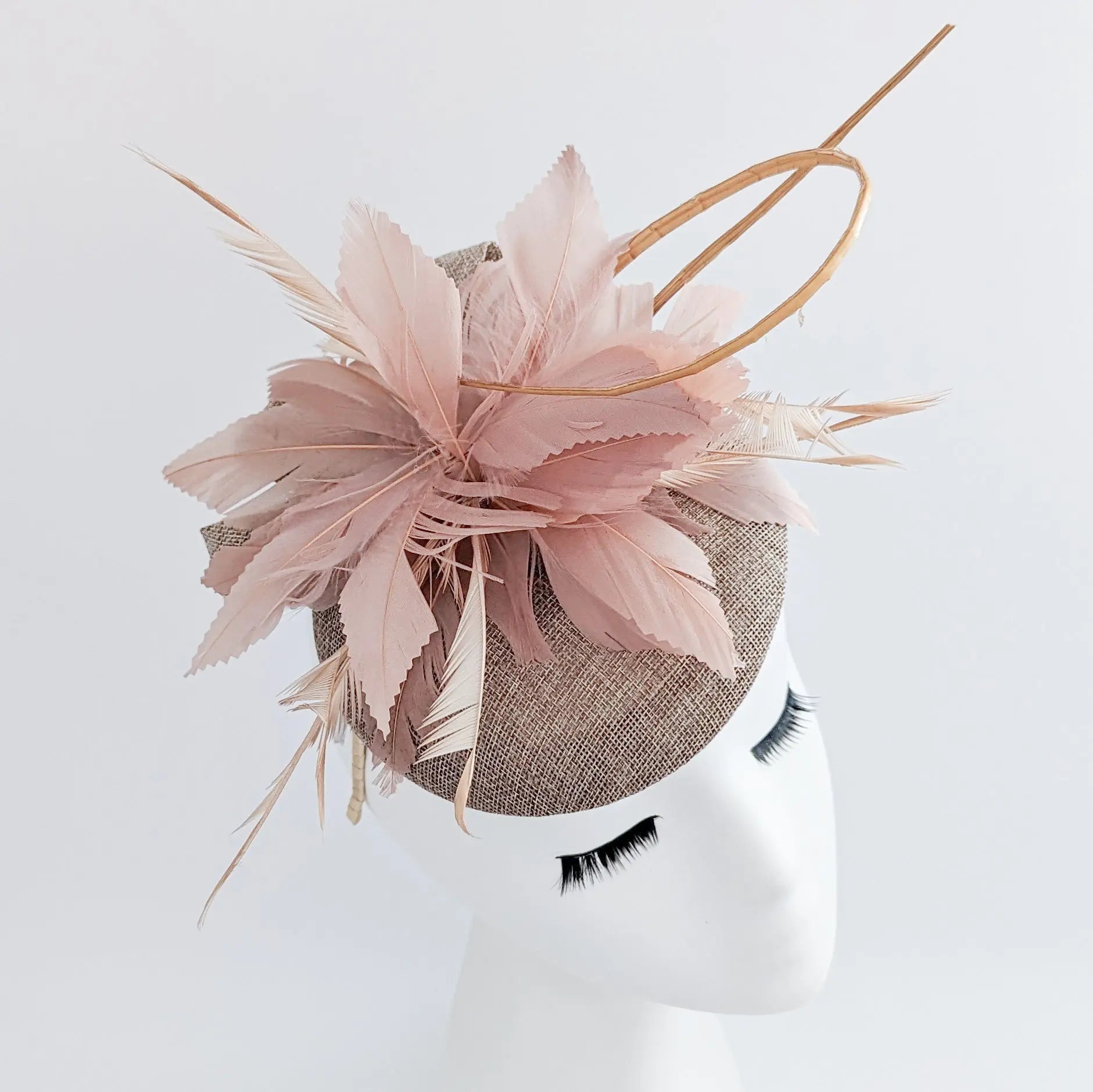 Nude blush pink feather fascinator hat - House of Hats