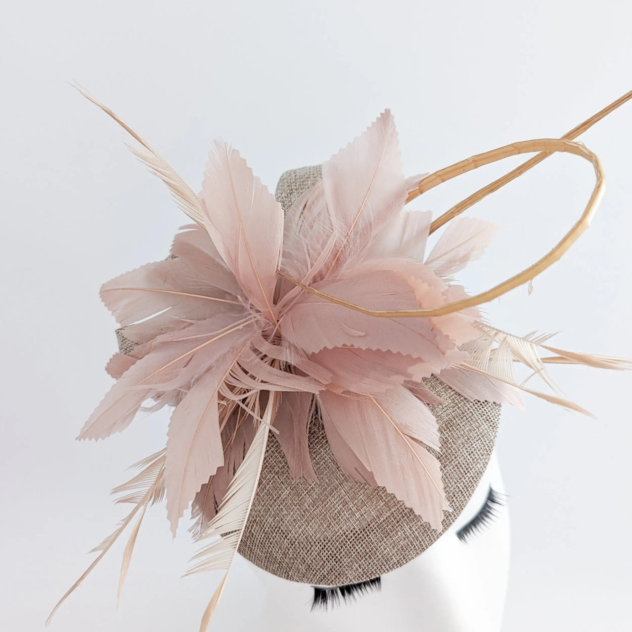 Nude blush pink feather fascinator hat - House of Hats
