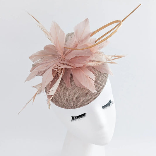 Nude blush pink feather fascinator hat - House of Hats