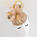 Nude blush pink feather fascinator hat - House of Hats