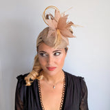 Nude blush pink feather fascinator hat - House of Hats
