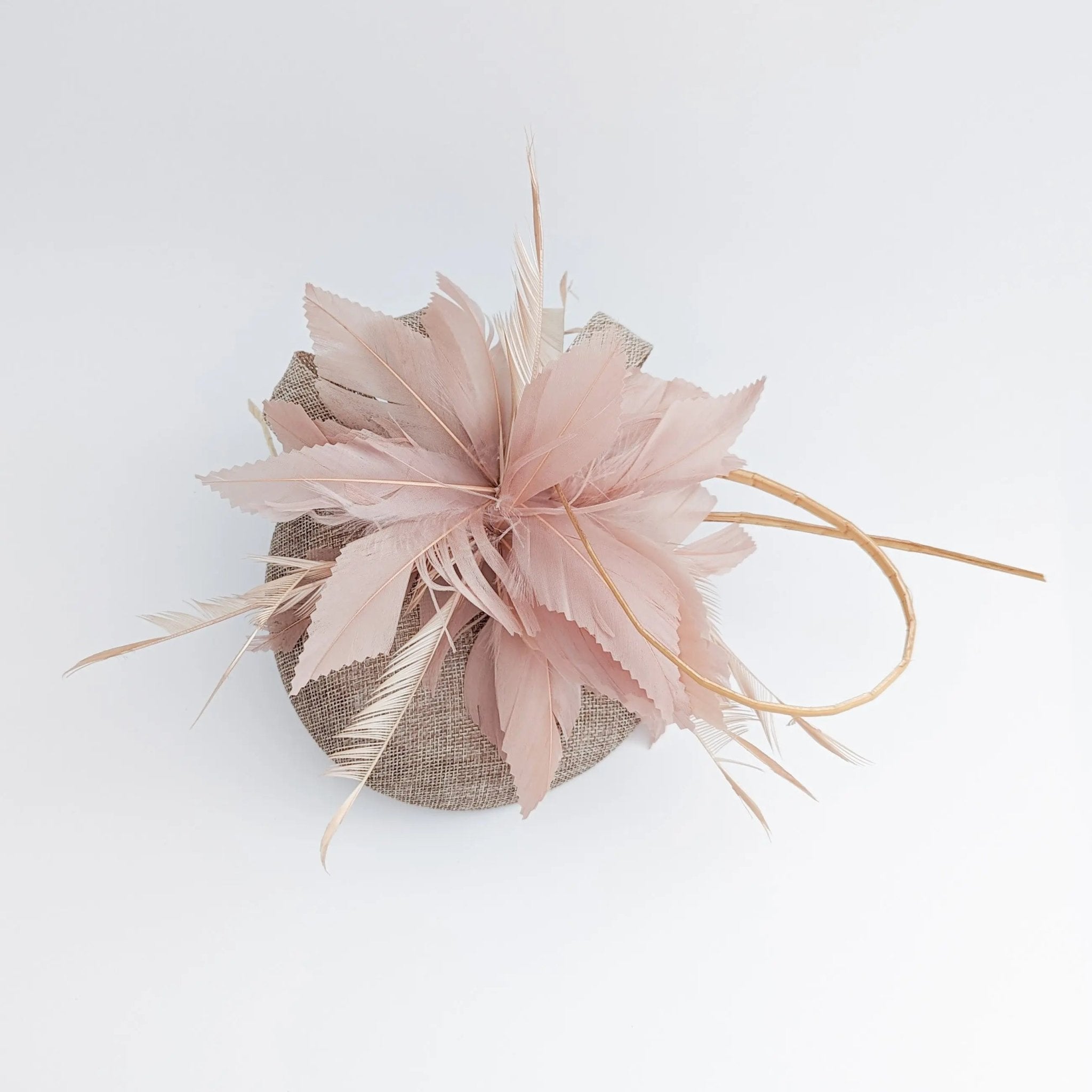 Nude blush pink feather fascinator hat - House of Hats