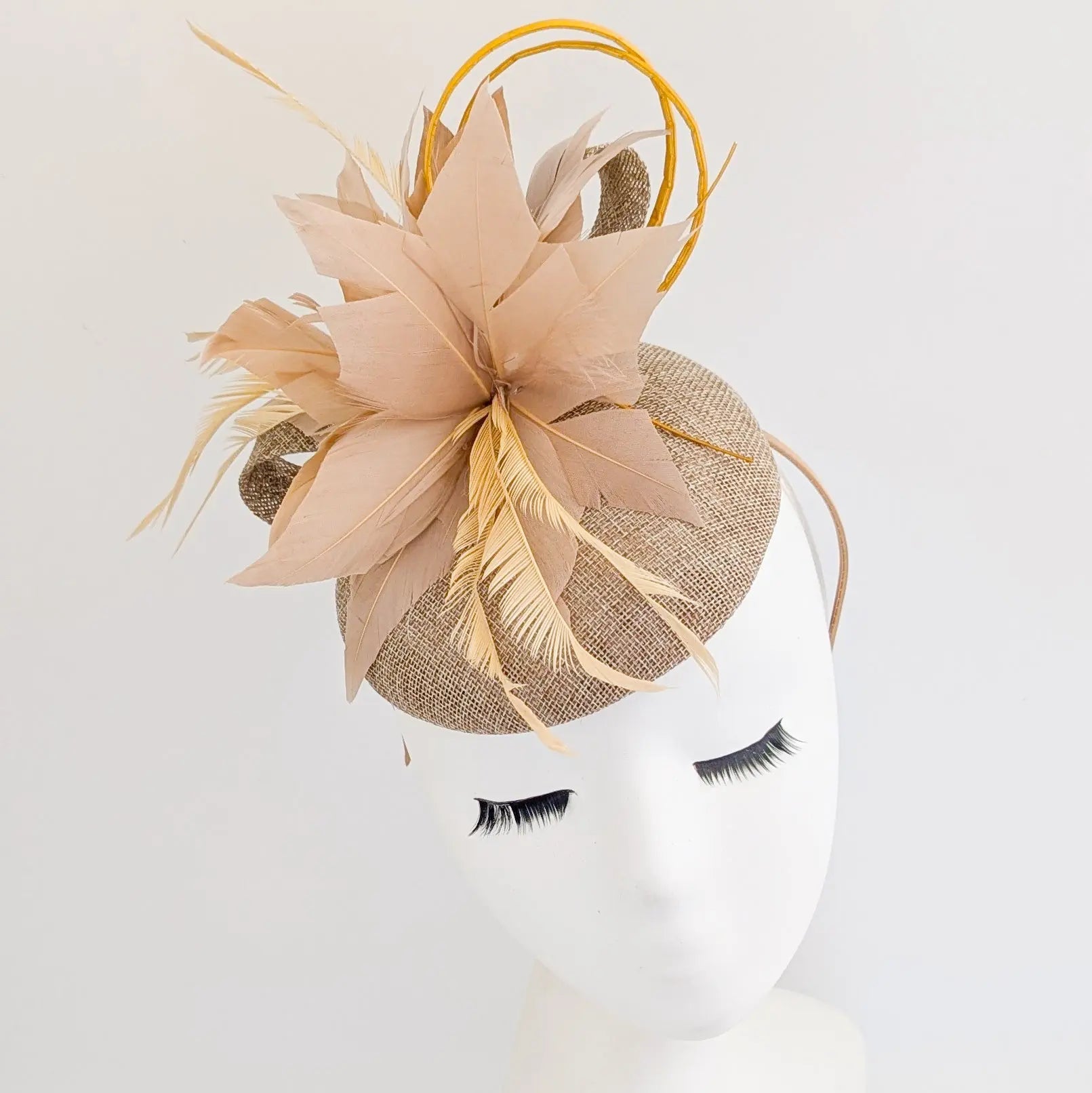 Nude blush pink feather fascinator hat - House of Hats