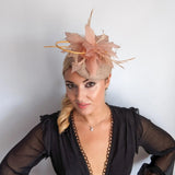 Nude blush pink feather fascinator hat - House of Hats