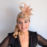 Nude blush pink feather fascinator hat - House of Hats