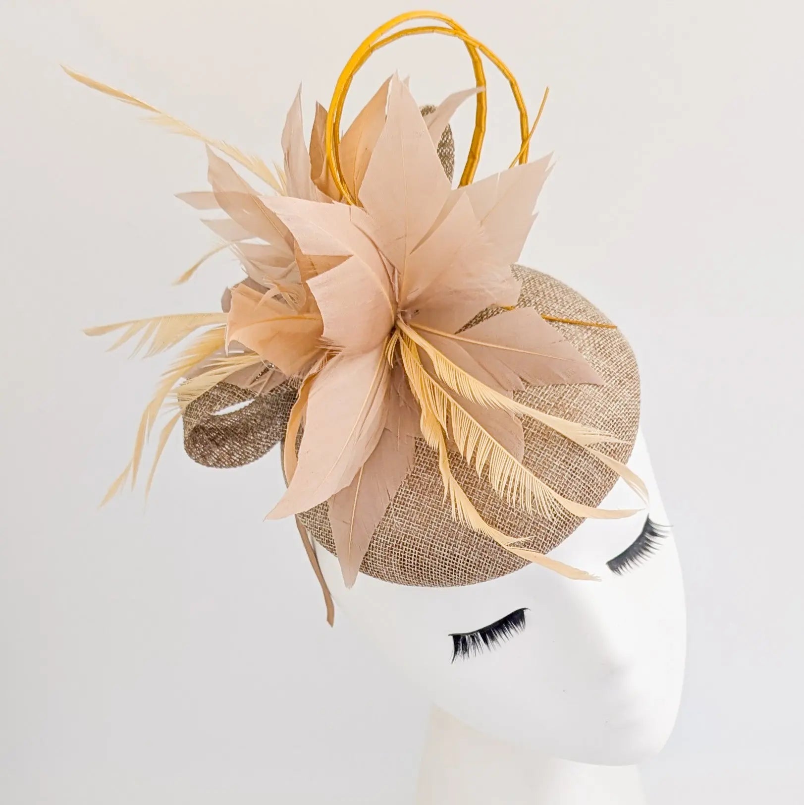 Nude blush pink feather fascinator hat - House of Hats