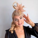Nude blush pink feather fascinator hat - House of Hats