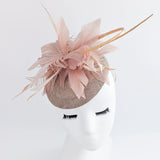 Nude blush pink feather fascinator hat - House of Hats