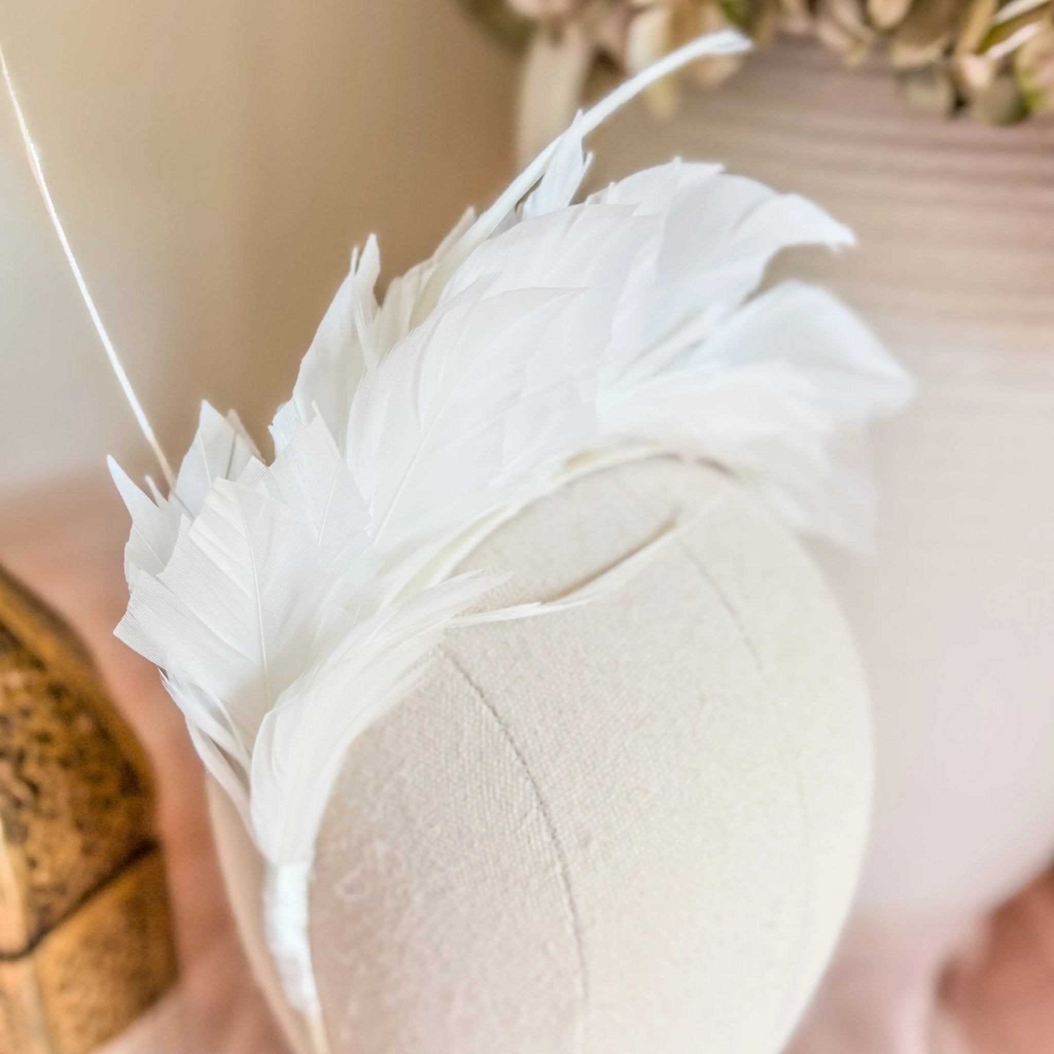 Off White feather satin headband fascinator - House of Hats