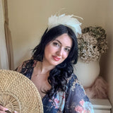 Off White feather satin headband fascinator - House of Hats