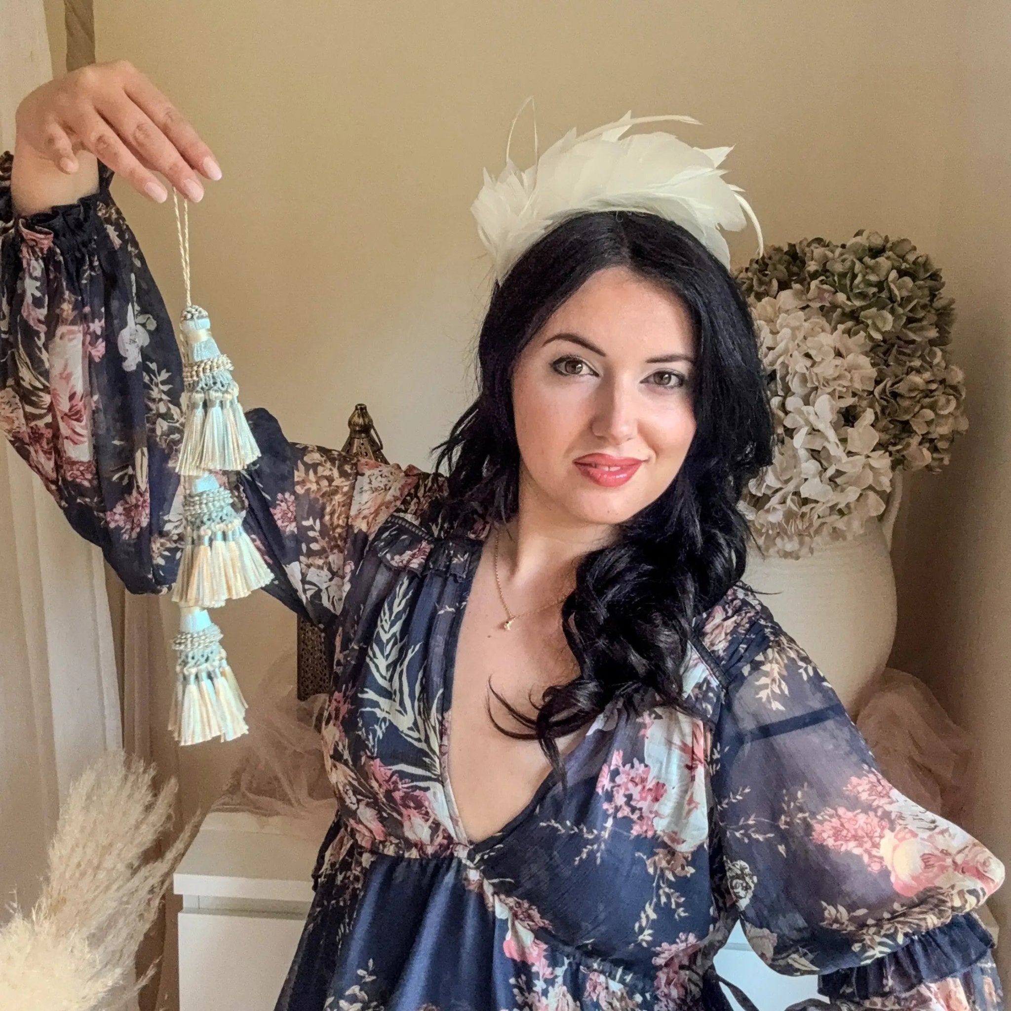 Off White feather satin headband fascinator - House of Hats