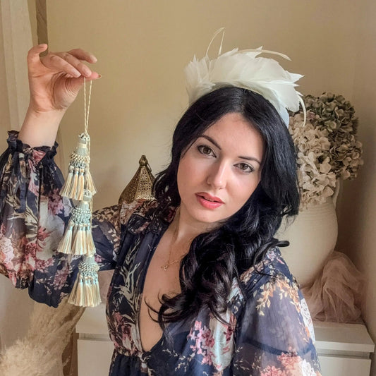 Off White feather satin headband fascinator - House of Hats