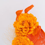 Orange flower fascinator disc saucer hat - House of Hats