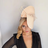 Pale peach large woven straw flower fascinator hat - House of Hats