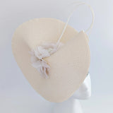 Pale peach large woven straw flower fascinator hat - House of Hats