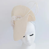 Pale peach large woven straw flower fascinator hat - House of Hats