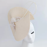 Pale peach large woven straw flower fascinator hat - House of Hats