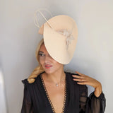 Pale peach large woven straw flower fascinator hat - House of Hats
