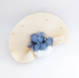 Pale peach large woven straw flower fascinator hat - House of Hats