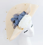 Pale peach large woven straw flower fascinator hat - House of Hats