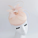 Peach feather satin fascinator hat - House of Hats