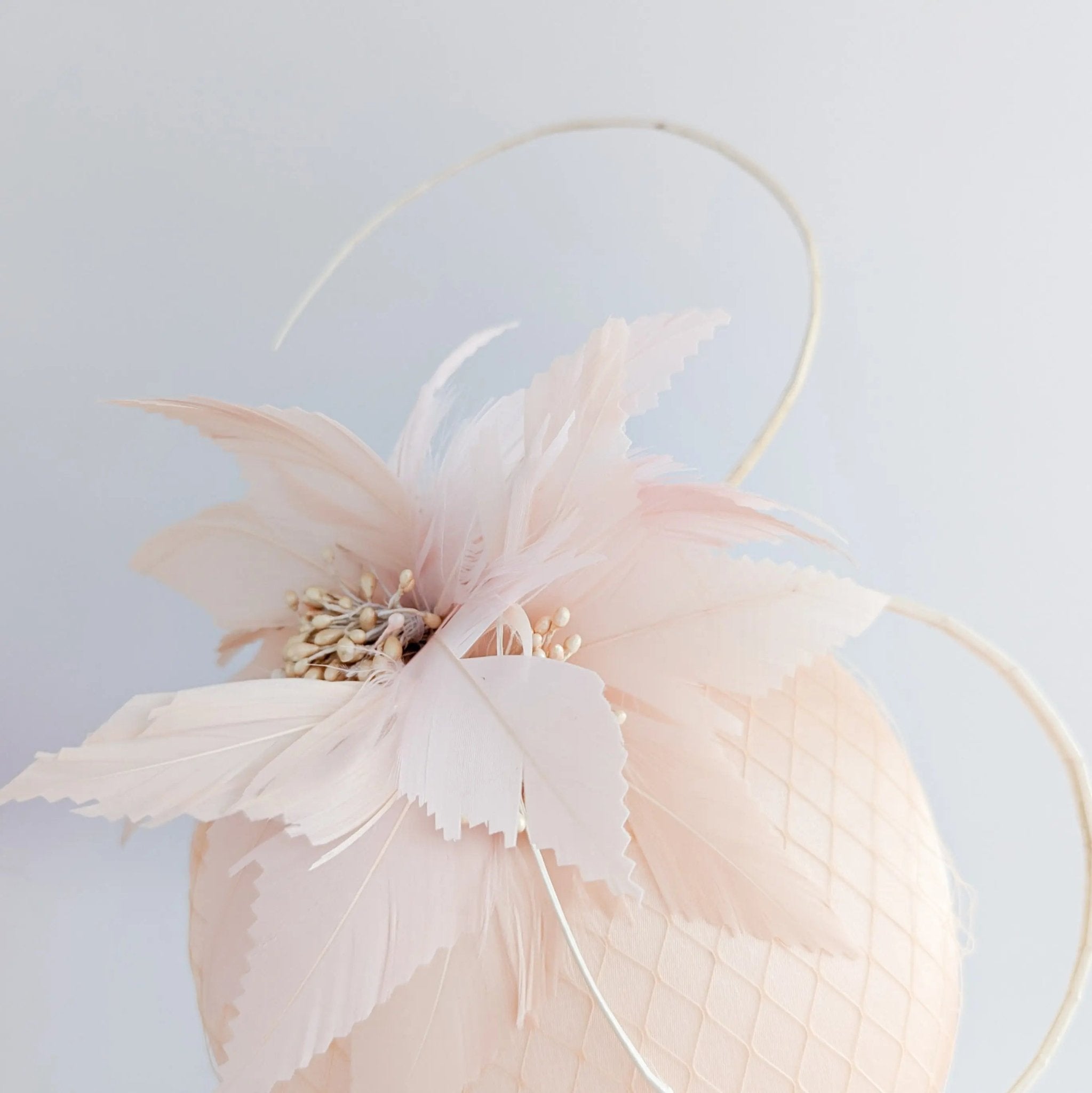 Peach feather satin fascinator hat - House of Hats