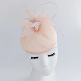 Peach feather satin fascinator hat - House of Hats