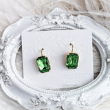 Peridot green crystal gold emerald cut drop earrings - House of Hats
